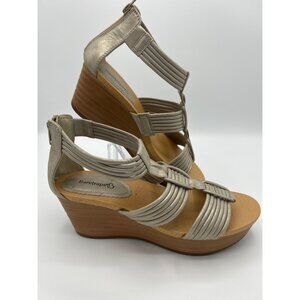 Baretraps Women's Strappy Stetchy Wedge Sandals Size 8M Gray Metallic